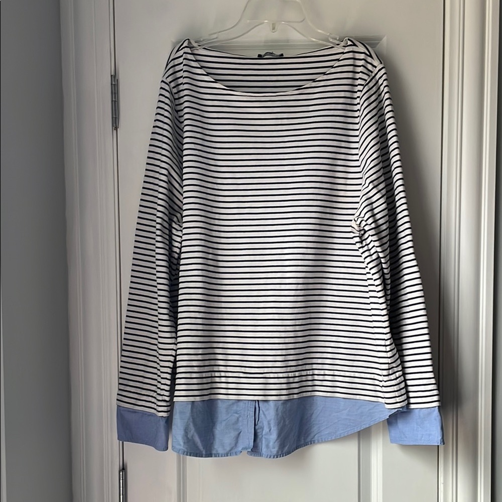 JCrew 2X Striped Long Sleeve Shirt with Blue Hem